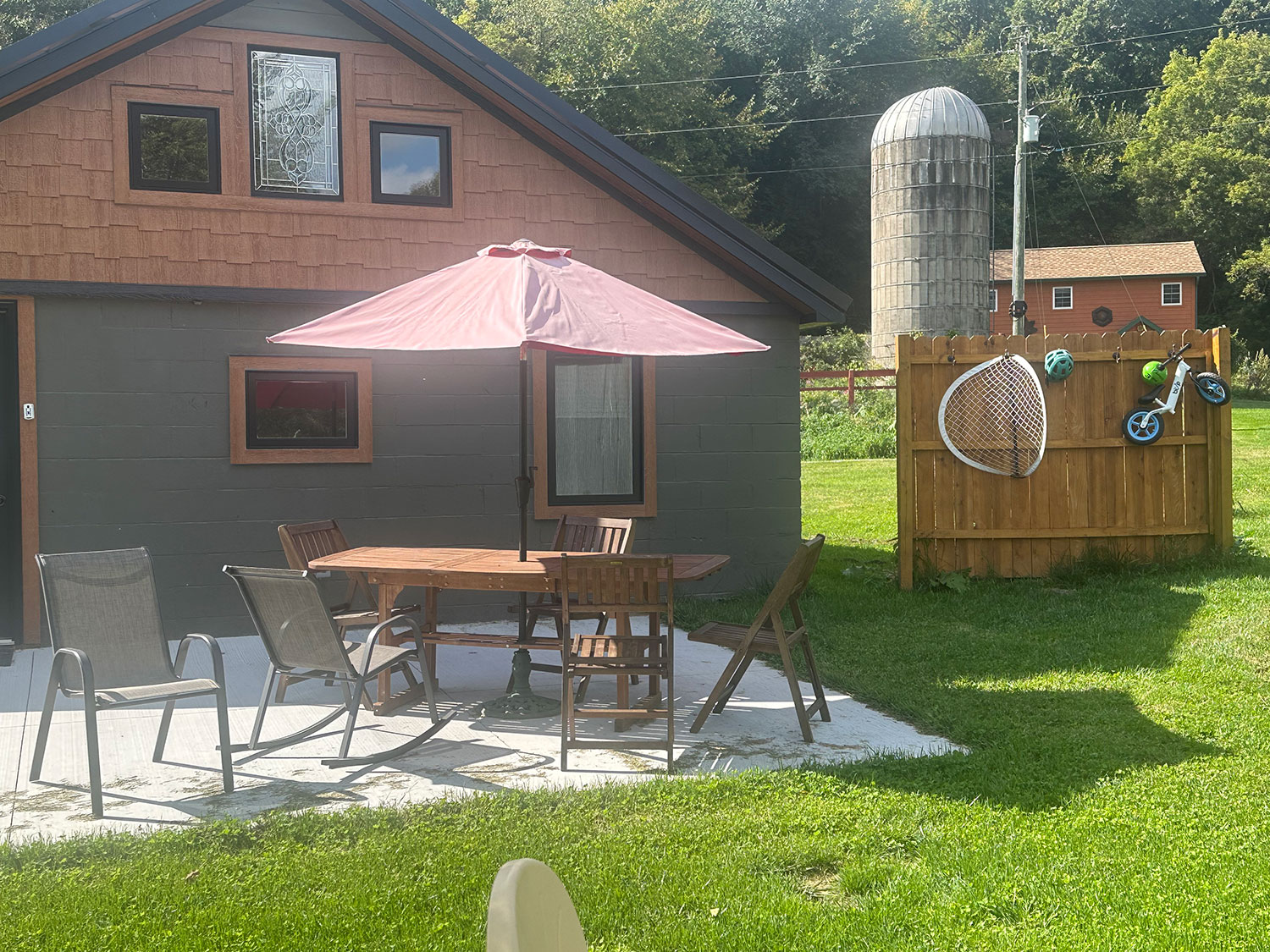 Private patio with fire ring